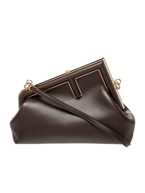 Fendi Handbags - Fendi First Small Brown Leather Bag Gold FF Clutch Crossbody Authentic